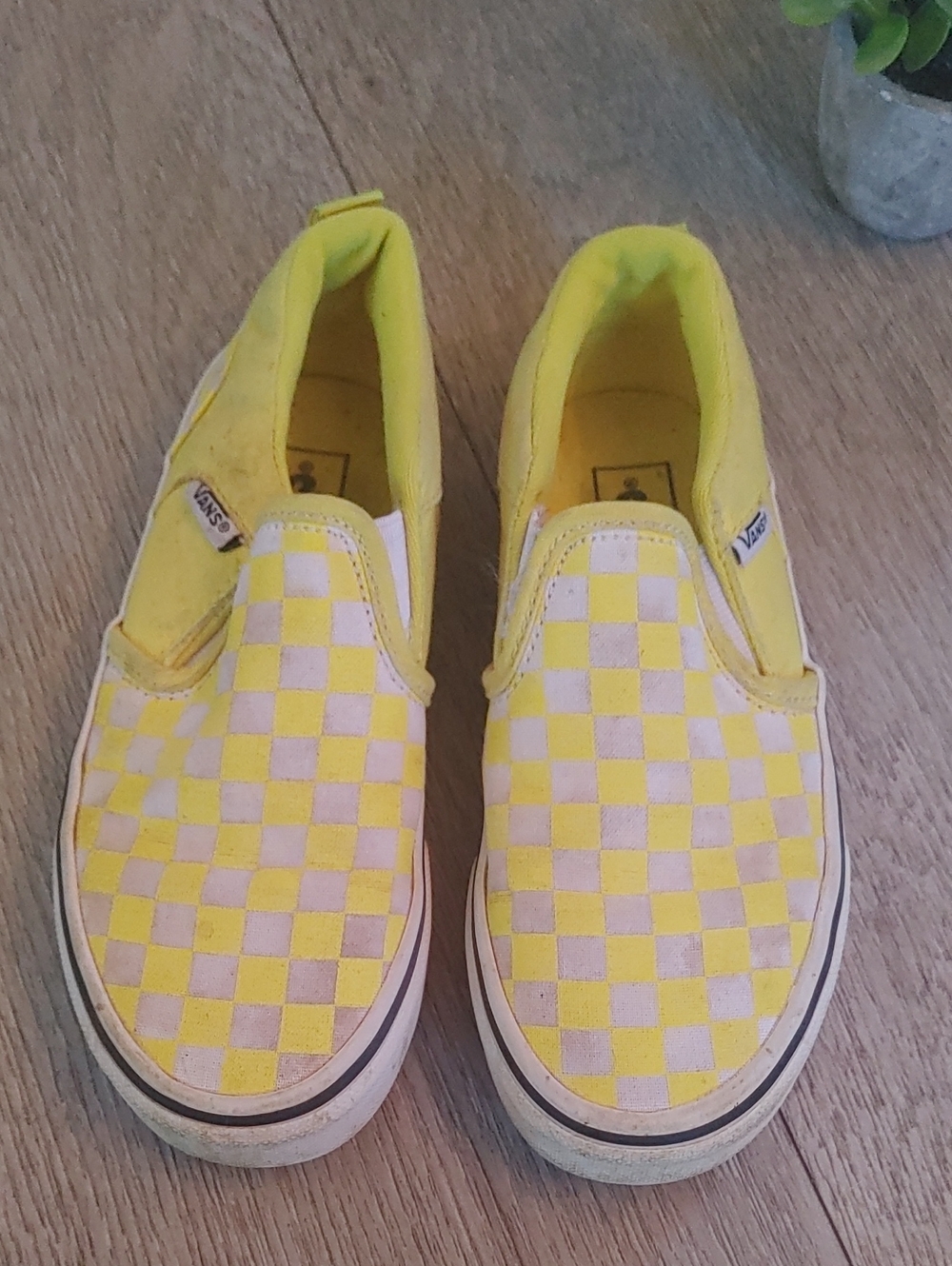Vans Kids Yellow and White Checkerboard Slip-On Sneakers